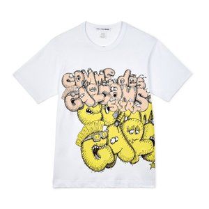 CDG X KAWS Yellow Letter Print White Short Sleeve T-Shirt